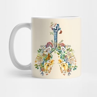 Lungs with wild flowers watercolor shades of jellow, green and sand Mug